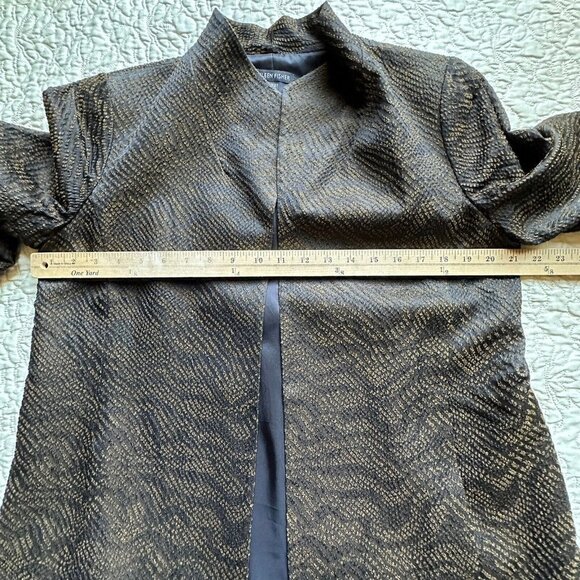Eileen Fisher Dress Jacket Open Front Textured‎ Silk Blend Brown Black Sz M VTG - Picture 8 of 9
